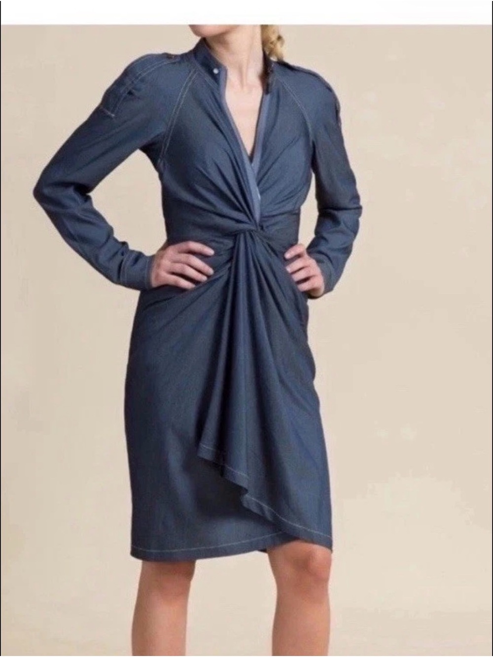 🆕 Byron Lars Anthropologie Twist-Front Long Sleeve Dress in Slate Blue